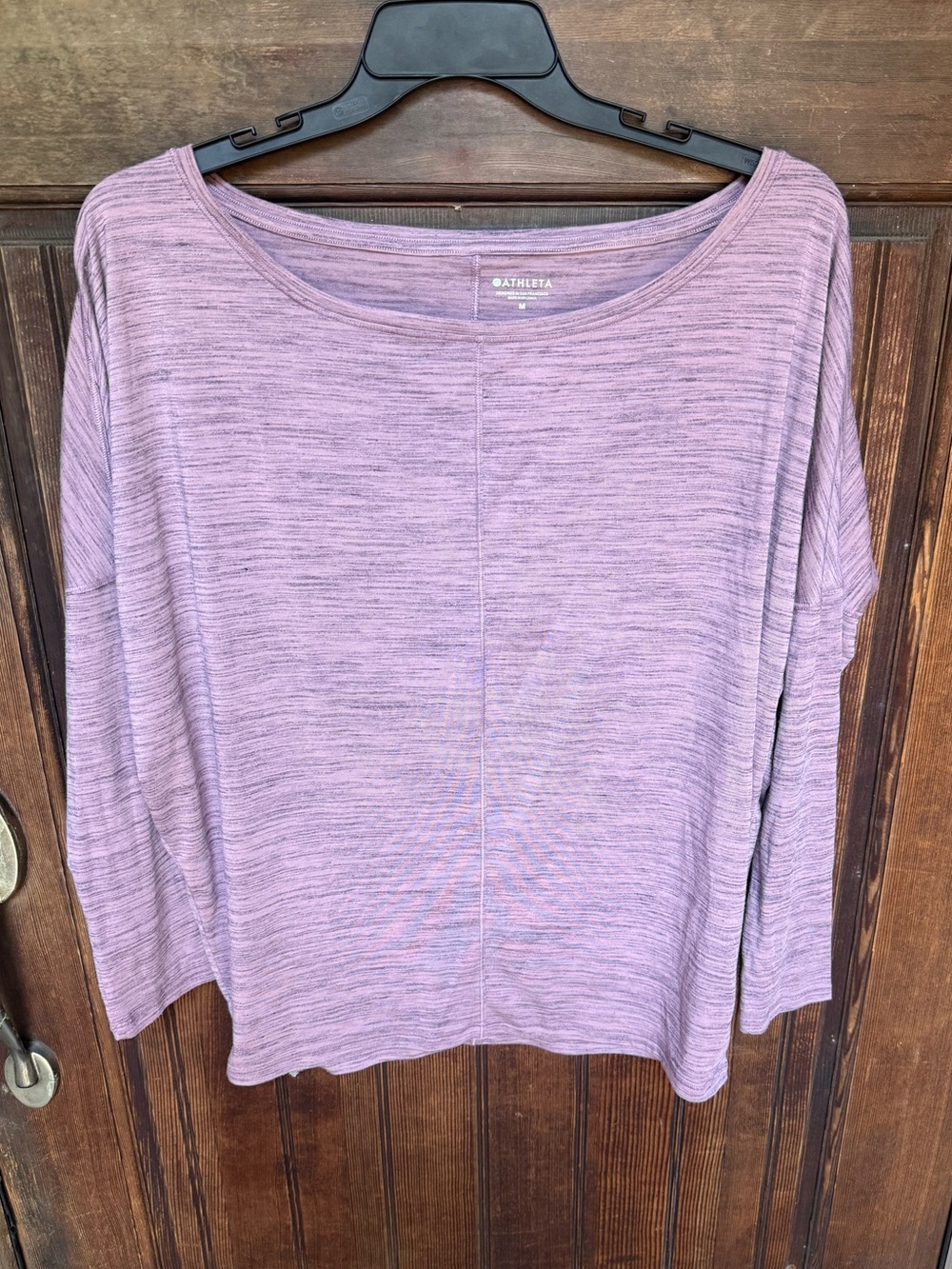 Athleta Mauve Heathered Essence Flow Long Sleeve Boatneck Workout Top, size M